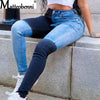 2022 Autumn Contrast Patchwork Jeans Women High Waist Hip Hop Pencil Pants Ladies Trousers Female Denim Streetwear