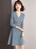 2022 Autumn V Neck Geometric Pattern Knit Sweater A-line Dress Retro Temperament Mini Dress Elegant Vestidos