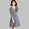 2022 Autumn V Neck Geometric Pattern Knit Sweater A-line Dress Retro Temperament Mini Dress Elegant Vestidos