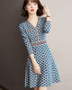 2022 Autumn V Neck Geometric Pattern Knit Sweater A-line Dress Retro Temperament Mini Dress Elegant Vestidos