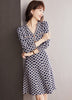 2022 Autumn V Neck Geometric Pattern Knit Sweater A-line Dress Retro Temperament Mini Dress Elegant Vestidos