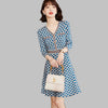 2022 Autumn V Neck Geometric Pattern Knit Sweater A-line Dress Retro Temperament Mini Dress Elegant Vestidos