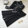 2023 Autumn Korean Color Block Round Neck Double Pocket Knit Cardigan Top + Loose Wide Leg Pants Two-Piece Pants Set Women
