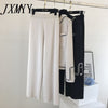2023 Autumn Korean Color Block Round Neck Double Pocket Knit Cardigan Top + Loose Wide Leg Pants Two-Piece Pants Set Women