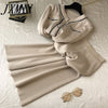 2023 Autumn Korean Color Block Round Neck Double Pocket Knit Cardigan Top + Loose Wide Leg Pants Two-Piece Pants Set Women