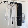 2023 Autumn Korean Color Block Round Neck Double Pocket Knit Cardigan Top + Loose Wide Leg Pants Two-Piece Pants Set Women