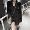 2023 Autumn Winter Casual Black Bright Silk Tweed Long Sleeve Blazers Coat Women Temperament Woolen Blended Jacket