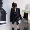 2023 Autumn Winter Casual Black Bright Silk Tweed Long Sleeve Blazers Coat Women Temperament Woolen Blended Jacket