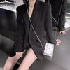 2023 Autumn Winter Casual Black Bright Silk Tweed Long Sleeve Blazers Coat Women Temperament Woolen Blended Jacket
