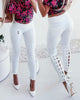 2022 Casual Daily Wear Solid Color Lace-up Jeans Female Long Skinny High Waist Women's Pants Leggings