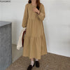 2022 Design Japan Style Women Spring Autumn Basic Wear Casual Loose Robe Solid Cotton Blend Vintage Long Maxi Dress O2660