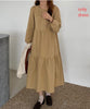 2022 Design Japan Style Women Spring Autumn Basic Wear Casual Loose Robe Solid Cotton Blend Vintage Long Maxi Dress O2660