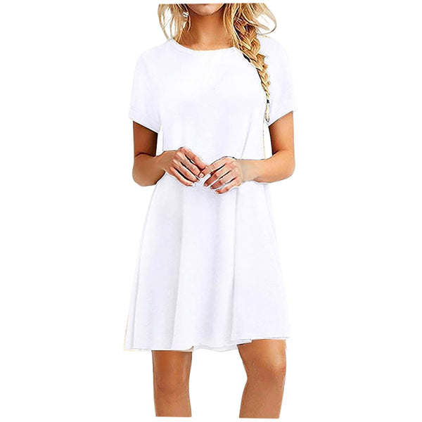 2022  Dresses Summer Women Casual Short Sleeve O-neck Solid Dress Large Size Streetwear Sundress Loose Dress Vestidos #PY2