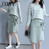 2023 Early Autumn Suit Women Loose And Popular All-Match Casual Long-Sleeved Knitted Mid-Length Skirt Sweater Two-Piece Suit