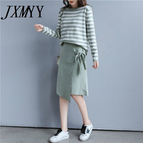 2023 Early Autumn Suit Women Loose And Popular All-Match Casual Long-Sleeved Knitted Mid-Length Skirt Sweater Two-Piece Suit