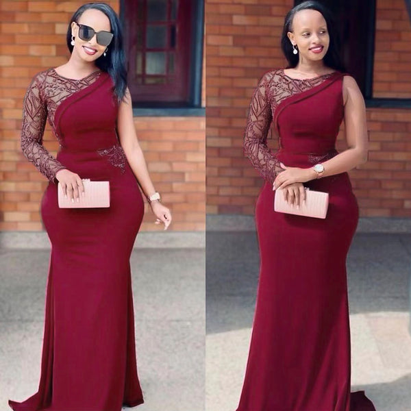 2022 African Women Lace Wedding Party Dress Sexy One Shoulder Bodycon Evening Vestidos de fiesta Prom Long Dress