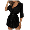 2022   Dress Women Autum Long Sleeve Dress Ol Belt Casual Work Plain Shirt Blouse Tops Vestido De Mujer Женское Плать