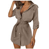 2022   Dress Women Autum Long Sleeve Dress Ol Belt Casual Work Plain Shirt Blouse Tops Vestido De Mujer Женское Плать