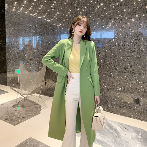 2023 Korean Style Singer Breasted Streetwear   Spring Winter Green Long Casual Blazer Coat Jacket for Women