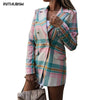 2023 Plaid Blazer Women Spring-Autumn Vintage Tweed Suits Jackets Chic Office Ladies Slim Outerwear Tops