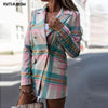 2023 Plaid Blazer Women Spring-Autumn Vintage Tweed Suits Jackets Chic Office Ladies Slim Outerwear Tops