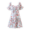 2023 Summer Sweet Bow Tie Chic Floral Print Mini Dress Women Holiday Style Ruffles Short Sleeve Dresses Female
