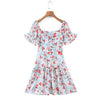 2023 Summer Sweet Bow Tie Chic Floral Print Mini Dress Women Holiday Style Ruffles Short Sleeve Dresses Female