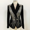 2023 Female Coat Jackets Double Breasted Sequined Beading  Suit Metal Lion Button Lapel Slim Blazer For Women Y1295