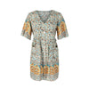 2022  Floral Print Summer Short Dress Women Casual V Neck Bohemian Short Sleeve Dress For Woman  Sexy Spring Dress