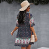 2022  Floral Print Summer Short Dress Women Casual V Neck Bohemian Short Sleeve Dress For Woman  Sexy Spring Dress