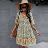 2022  Floral Print Summer Short Dress Women Casual V Neck Bohemian Short Sleeve Dress For Woman  Sexy Spring Dress