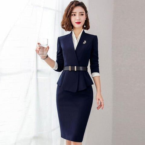 2023 Formal Suit Women Slim Business Long Sleeve Ol Blazer And Skirt Office Ladies Work Wear Uniform DD2802