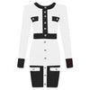2023 High Street Summer Patchwork 2 Two-Piece Set O-Neck Long Sleeve Pocket Button Mini Bandage Dress Female Short Set