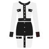 2023 High Street Summer Patchwork 2 Two-Piece Set O-Neck Long Sleeve Pocket Button Mini Bandage Dress Female Short Set