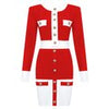 2023 High Street Summer Patchwork 2 Two-Piece Set O-Neck Long Sleeve Pocket Button Mini Bandage Dress Female Short Set
