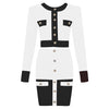 2022 High Street Summer Patchwork 2 Two-Piece Set O-Neck Long Sleeve Pocket Button Mini Bandage Dress Female Short Set