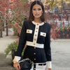 2022 High Street Summer Patchwork 2 Two-Piece Set O-Neck Long Sleeve Pocket Button Mini Bandage Dress Female Short Set