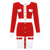 2022 High Street Summer Patchwork 2 Two-Piece Set O-Neck Long Sleeve Pocket Button Mini Bandage Dress Female Short Set