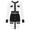 2022 High Street Summer Patchwork 2 Two-Piece Set O-Neck Long Sleeve Pocket Button Mini Bandage Dress Female Short Set