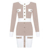 2022 High Street Summer Patchwork 2 Two-Piece Set O-Neck Long Sleeve Pocket Button Mini Bandage Dress Female Short Set