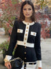 2023 High Street Summer Patchwork 2 Two-Piece Set O-Neck Long Sleeve Pocket Button Mini Bandage Dress Female Short Set