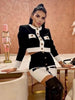 2023 High Street Summer Patchwork 2 Two-Piece Set O-Neck Long Sleeve Pocket Button Mini Bandage Dress Female Short Set