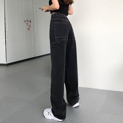 2022 Jeans For Women Back Loose High Waist mom Large Size Straight pants Long Wide Leg Women Jeans streetwear