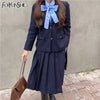 2022 Korean Set women2 piece set Solid blazer,Bow Shirt,high Waist Pleated Skirt Sold Separately Retro Harajuku Suit
