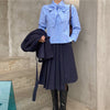 2022 Korean Set women2 piece set Solid blazer,Bow Shirt,high Waist Pleated Skirt Sold Separately Retro Harajuku Suit
