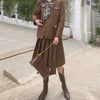2022 Korean Set women2 piece set Solid blazer,Bow Shirt,high Waist Pleated Skirt Sold Separately Retro Harajuku Suit