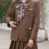 2022 Korean Set women2 piece set Solid blazer,Bow Shirt,high Waist Pleated Skirt Sold Separately Retro Harajuku Suit