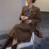 2022 Korean Set women2 piece set Solid blazer,Bow Shirt,high Waist Pleated Skirt Sold Separately Retro Harajuku Suit