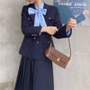 2022 Korean Set women2 piece set Solid blazer,Bow Shirt,high Waist Pleated Skirt Sold Separately Retro Harajuku Suit