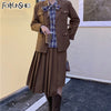 2022 Korean Set women2 piece set Solid blazer,Bow Shirt,high Waist Pleated Skirt Sold Separately Retro Harajuku Suit